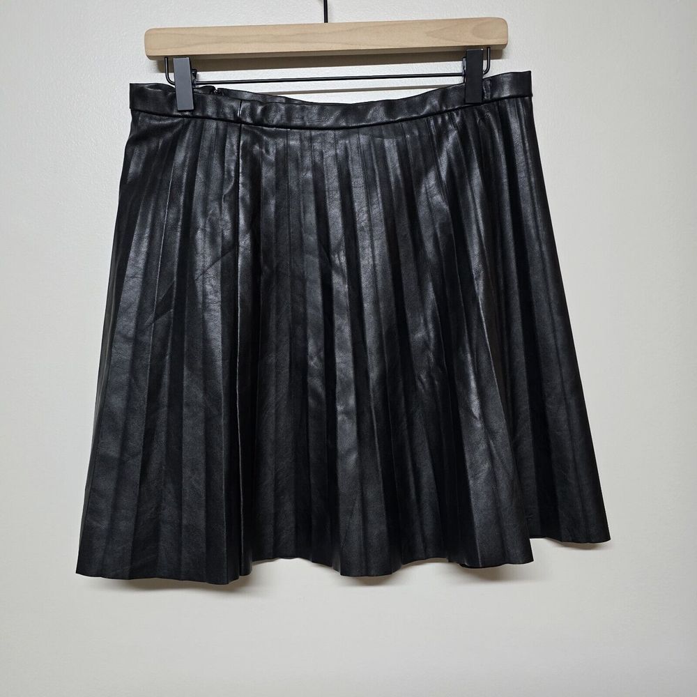 J.Crew‎ Womens 18" Faux Leather Pleated Mini Length Skirt Black Sz 8